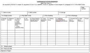 IMO FAL convention form 7 - Dangerous Goods Manifest
