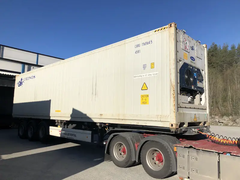 Reefer Container on trailer at loading terminal